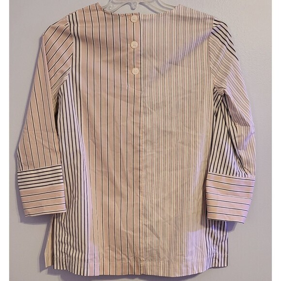 Liz Claiborne Small Top Striped Crew Blouse Shirt 3/4 Sleeve Grey White Peach - Picture 7 of 8